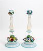* A Pair of Venetian Glass Candlesticks Height 12 3/4 inches.