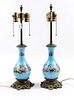 A Pair of Opaline Glass Lamps