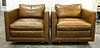 * A Pair of American Leather Club Chairs Height 24 x width 30 1/2 x depth 32 1/4 inches.
