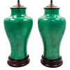 A Pair of Green Glazed Porcelain Vases Height overall 27 inches.