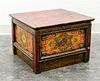 * A Chinese Red Lacquered and Painted Elmwood Box