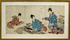 * A Japanese Woodblock Triptych Height 13 1/2 x width 8 3/4 inches (each.)