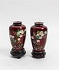 A Pair of Japanese Cloisonne and Guilloche Enamel Vases Height 4 3/4 inches.
