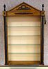 Vintage Neo-Classical Style Hanging Open Display Cabinet. 4 Glass Shelves, Fruitwood Finish with Ebonized Elements.