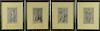 Set of Four (4) Prints of Antique Etchings, All Nude Male Subjects Mounted in Marblelike Frames.