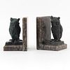 Pair of Italian White Metal and Marble Owl Bookends.
