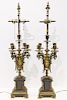 Black Marble & Brass Candlestick Lamps, Pair