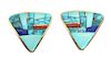 A Pair of Hopi 14 Karat Yellow Gold, Turquoise, Lapis and Coral Earrings, Charles Loloma (1921-1991) Height 1 1/8 inches.