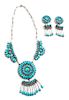 A Zuni Silver and Turquoise Necklace and Earring Set, Alice and Duane Quam Length necklace 15 inches.