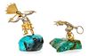 Two Miniature Zuni Silver, Turquoise and 14 Karat Yellow Gold Plated Figurines, Mikael Redman (b. 1941) Height of the first 2