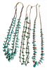 Four Turquoise Nugget and Heishi Shell Necklaces Length of each approximately 29 inches.