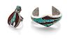 A Southwestern Style Silver, Turquoise and Wood Cuff Bracelet and Matching Ring, Michael Durkee Length of bracelet 5 x openin