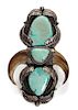 * Two Navajo Silver, Turquoise and Bear Claw Rings Height of larger 4 3/4 x width 2 7/8 inches.