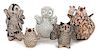Five Pueblo Pottery Owls Height of tallest 6 1/2 x length 3 1/2 x depth 4 inches.
