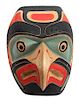 A Nuu-chah-nulth Carved Wood Wren Mask, Tom Patterson Height of first 11 1/2 x width 9 1/8 x depth 7 7/8 inches.