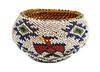 A Yosemite Area Beaded Gift Basket Height 2 1/2 x diameter 4 1/2 inches.