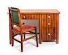 A Molesworth Style Wood Desk with Leather Chair Height of desk 31 1/4 x length 50 x depth 18 inches.