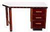 Thomas C. Molesworth (1890-1977), Wood and Burgundy Table and Desk Height of first 27 1/2 x length 32 x depth 18 inches.