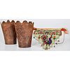 Spanish Style Tooled Leather Cuffs PLUS Victorian Beaded Wall Pocket