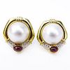 Vintage Natural Mabe Pearl, Approx. 2.35 Carat Cabochon Ruby, Diamond and 18 Karat Yellow Gold Clip Earrings.
