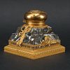 19th Century French Empire Ormolu Bronze And Possibly Baccarat Crystal Inkwell.