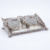 Antique English Silver and Crystal Inkstand. Signed with English Hallmarks Birmingham 1916.