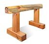 A Wooden Triple Saddle Stand Height 35 1/2 x width 72 x depth 26 1/2 inches.