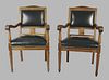 Pair of Large German Oak Leather Upholstered Armchairs