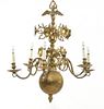 18th/19th c Dutch brass 6 light chandelier