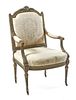 19th c French side chair, carved, painted and gilt