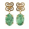 14k Yellow gold and carved jade earrings.