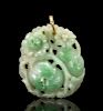 Green jade pendant through carved with flowers and fruit
