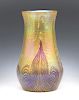 Loetz iridescent art glass vase with pulled feather swirls