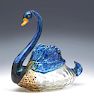 Loetz swan art glass bowl, oil spot and cobalt colors