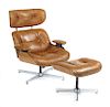 Eames style lounge chair and ottoman, walnut