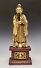Chinese carved giltwood immortal on stand,,  24 1/2" overall