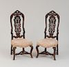 PAIR OF DUTCH ROCOCO STYLE CARVED MAHOGANY TALL BACK SIDE CHAIRS