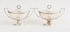 PAIR OF GEORGE III CRESTED SILVER SAUCE BOATS AND COVERS