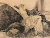 Louis Icart, (French, 1888-1950) , Original Illustration of Paresse (Laziness)