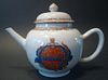 ANTIQUE Chinese Famille Rose Armorial Teapot. 18th C.  6 1/2" high.