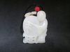 OLD Chinese White Jade Pendant with Boy hitting a drum, 6.5 cm x 5 cm x 1.8 cm