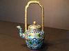 ANTIQUE Chinese Large Cloisonne High Gilt handle teapot. Late 19th century. 8" to top of handle, 5" high with teapot