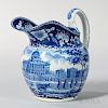 Staffordshire Historical Blue Transfer-decorated Boston State House Pitcher