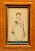 American School, Early 19th Century      Watercolor Portrait of a Young Girl Holding Flowers