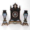 French Black Slate Clock Garniture Set 