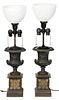Pair of Regency Style Bronze Urn Form Lamps