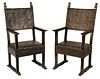 Pair Spanish Baroque Style Leather Arm Chairs