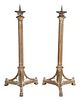 Pair Gothic Revival Carved Oak Torchieres
