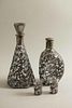 Two Glass Decanters & Shot Glasses with Silver Overlay