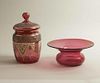 Cranberry Art Glass Jar and Vase